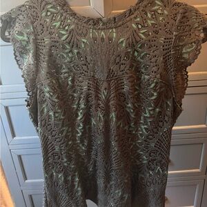 White House Black Market Green Lace Blouse